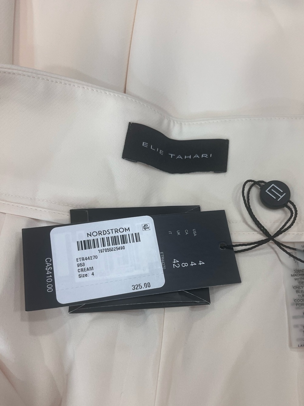 Elie Tahari Cream Wide Leg Pants High Rise Pleated Button Tab Trouser 4 NWT - Picture 8 of 11